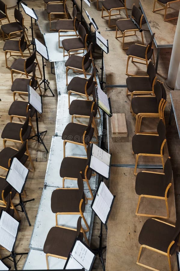 Empty Stage with Chairs and Music Stands. Top View Stock Image Image