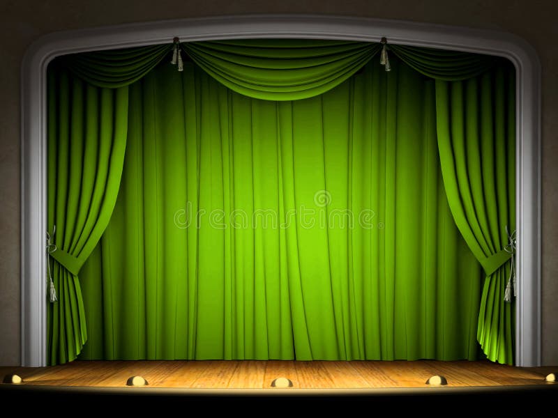 Empty Stage with Green Curtain Stock Illustration - Illustration of  background, light: 3288062