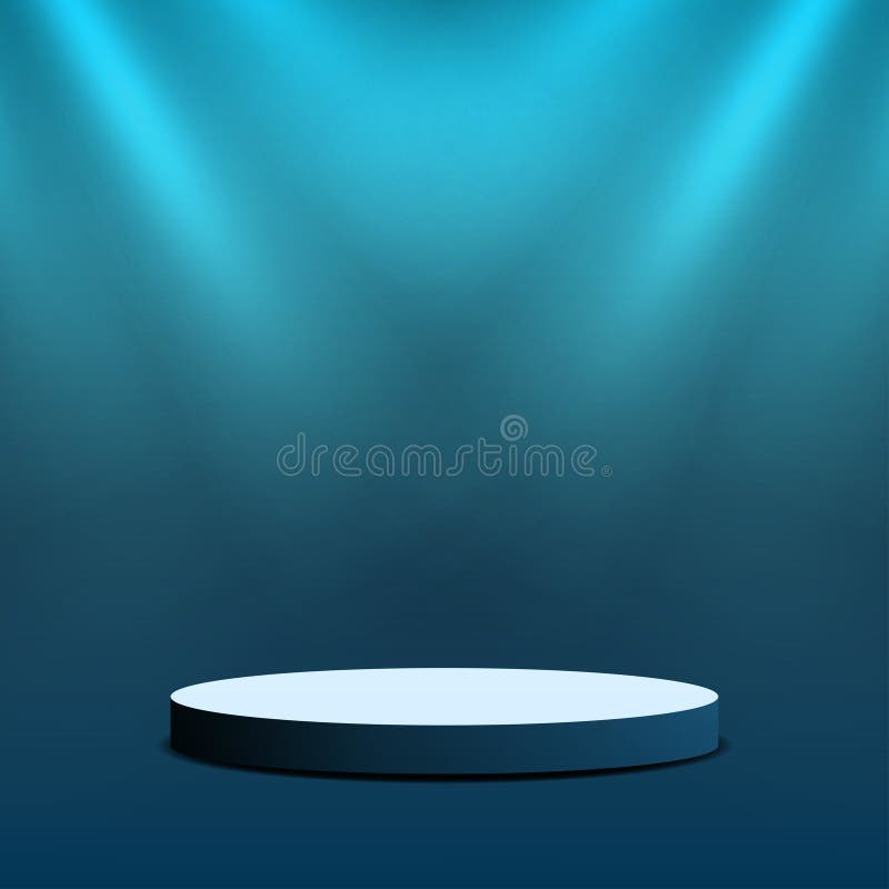 Empty stage podium. Round stage with lighting for awards ceremony, stand up show, performance vector illustration