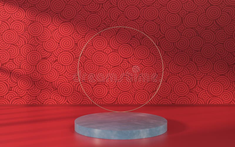 Empty stage with red background indoor, 3d rendering royalty free illustration