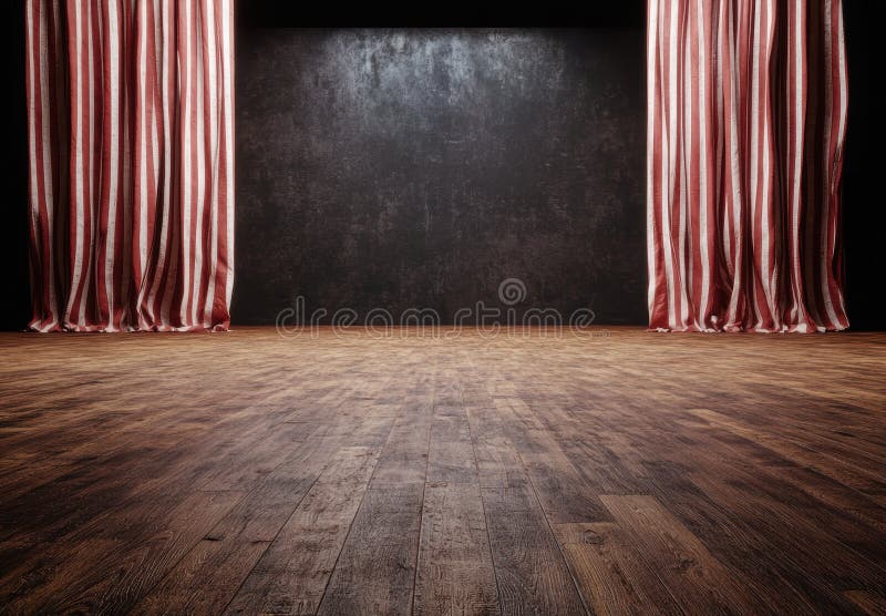 Empty stage with red curtains stock illustration