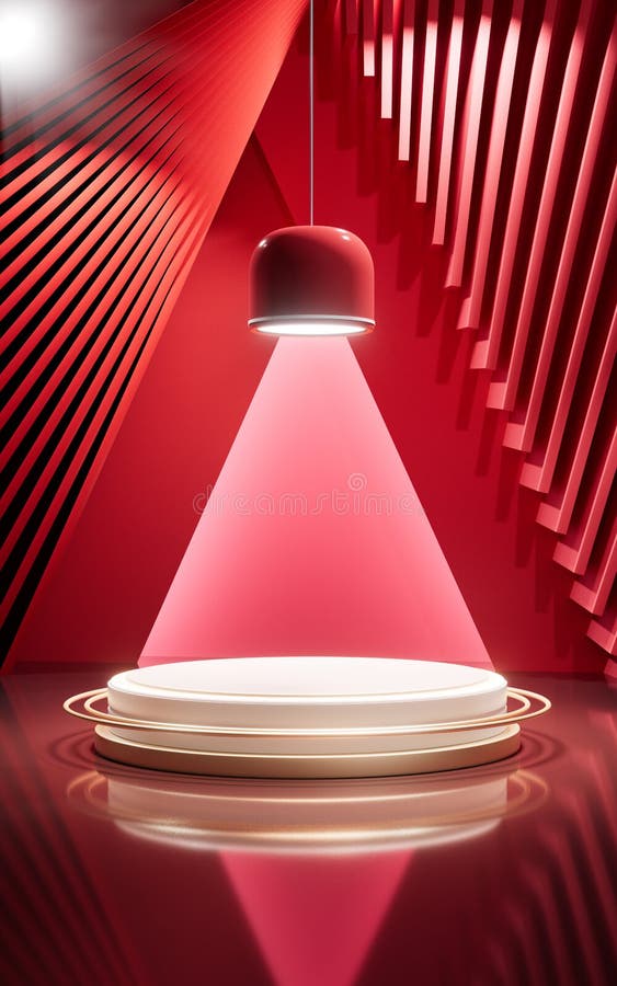 Empty stage with shiny top light, 3d rendering. Computer digital drawing