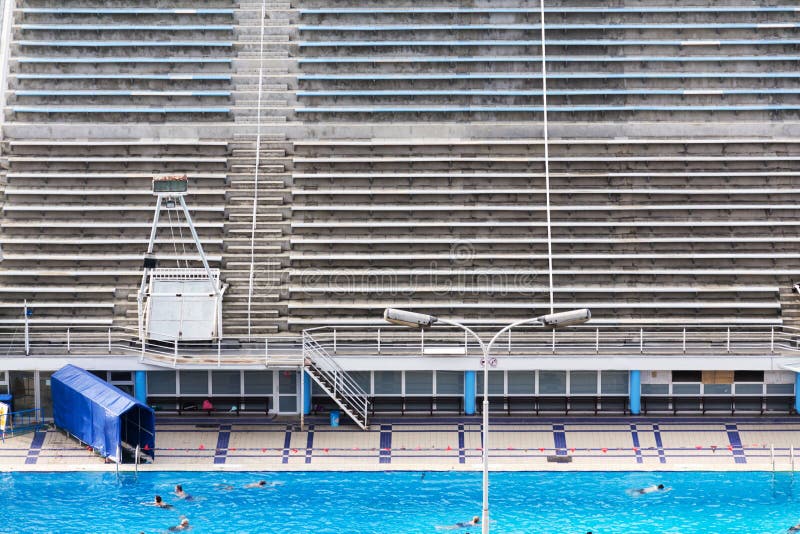 Empty Stands of a Large Sports Pool Equipped with Modern Equipment