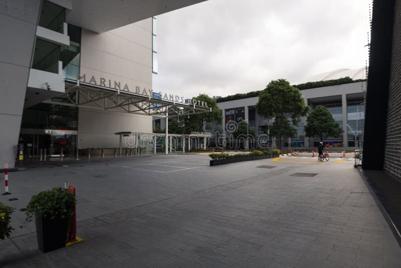 Singapore, Singapore - May 15, 2020: Empty street of Singapore at Marina Bay Sands Hotel during Circuit Breaker or Lockdown. Empty street of Singapore at Marina stock image Singapore, Singapore - May 15, 2020: Empty street of Singapore at Marina Bay Sands Hotel during Circuit Breaker or Lockdown. Empty street of Singapore at Marina stock image