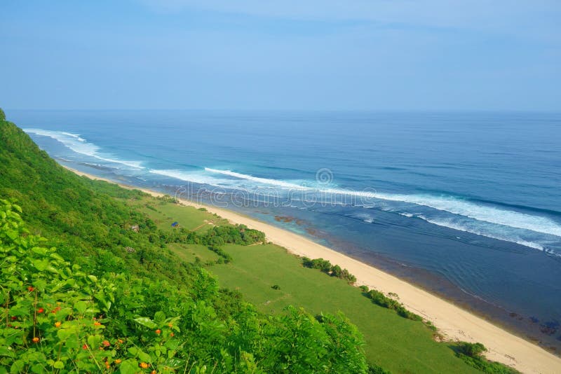 Empty Suluban and Nyang Nyang paradise beach, blue sea waves in Bali island, Indonesia