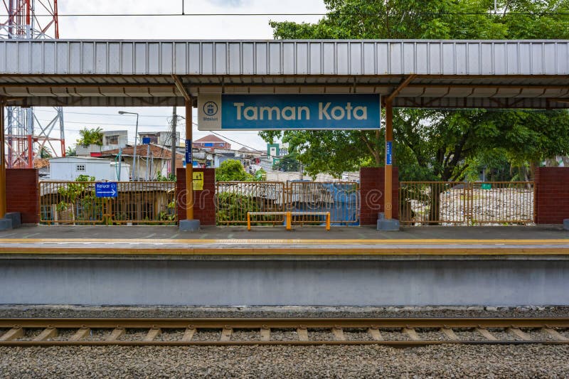 Empty Taman  Kota  Commuter Line Railway Station In Jakarta  