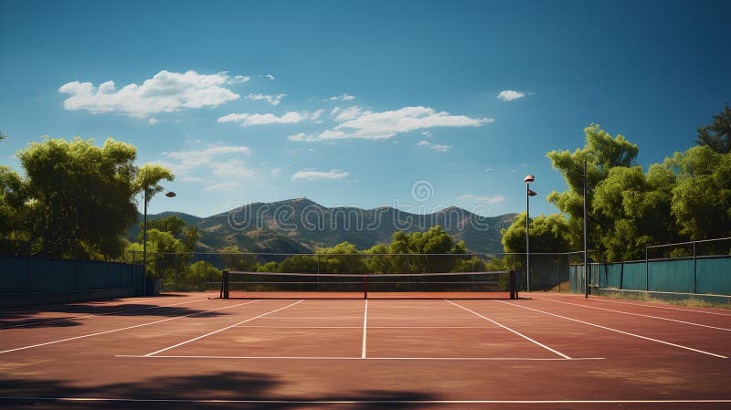 empty tennis court on the blue sky background