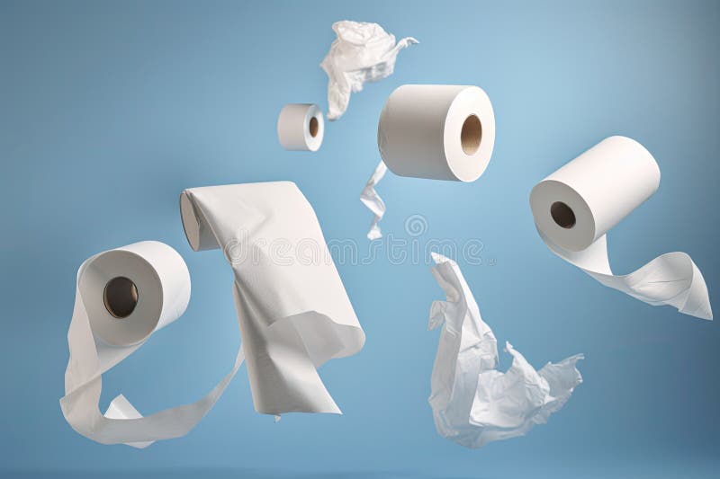 Empty Toilet Paper Roll Flying Through The Air With Unraveled Rolls empty-toilet-paper-roll-flying-through-the-air-with-unraveled-rolls
