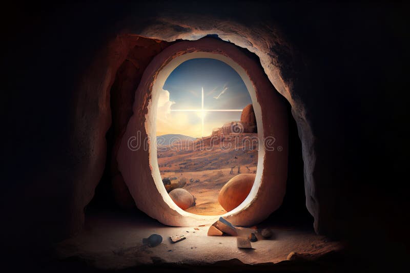 Empty tomb with cross. stock illustration. Illustration of cross