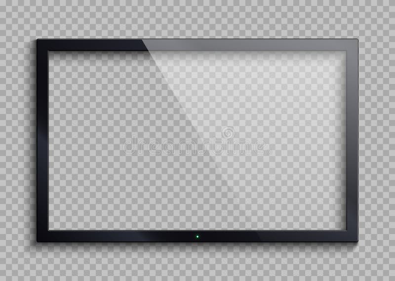 Empty tv frame with reflection and transparency screen isolated. Lcd monitor vector illustration. Lcd display screen, tv digital panel plasma. Lcd tv vector vectors