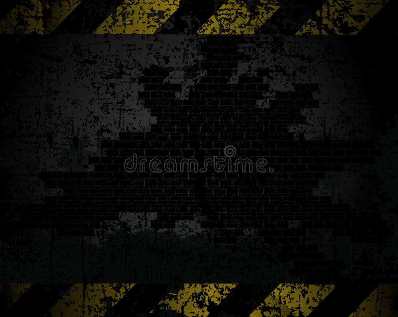 vector grungy background texture of an old brick wall with black and yellow lines at a distance horizontally warning danger