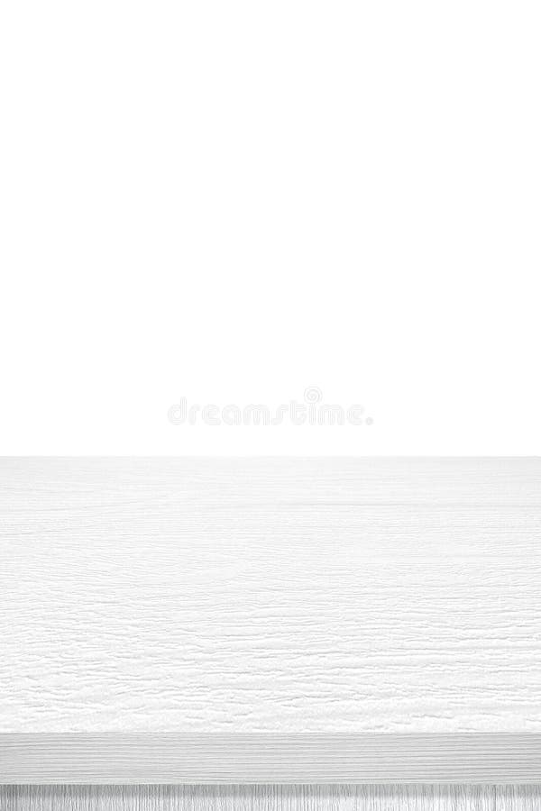 Empty vertical white wooden table top, desk isolated on white background, Wood table surface for product display background, White stock image