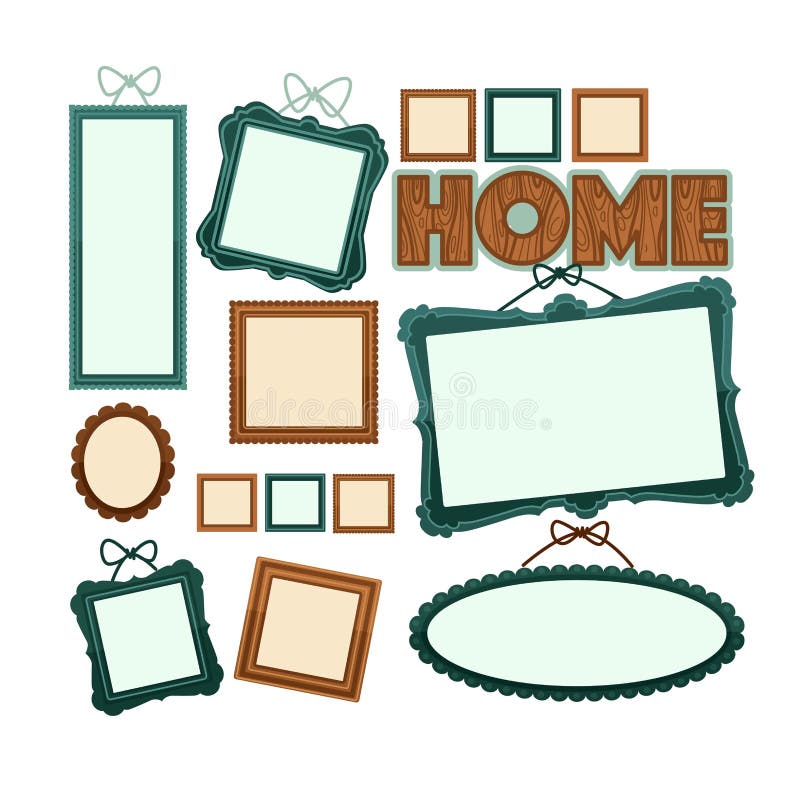 Empty vintage wooden frames for home photo collection stock illustration Empty vintage wooden frames for home photo collection stock illustration