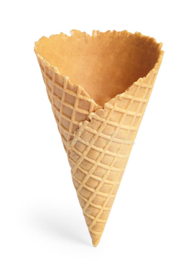 Empty wafer ice cream cone on white royalty free stock photos