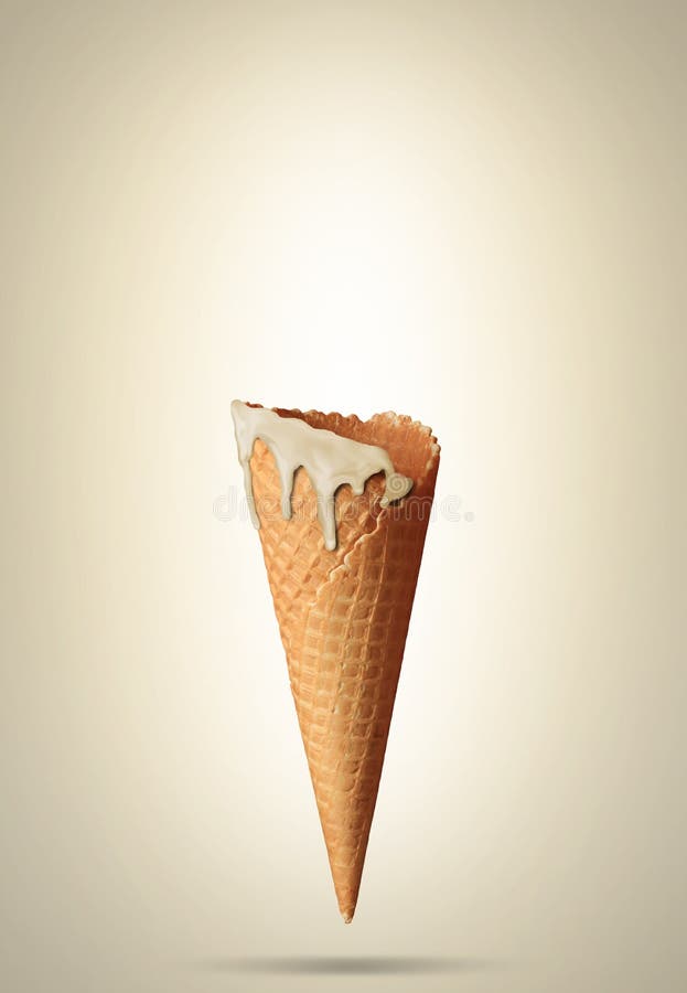 Empty waffle cone with a melting ice cream cone royalty free stock photos