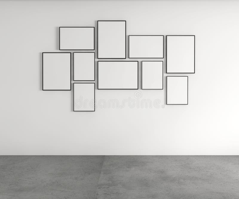 Empty Wall with Blank Picture Frames Stock Illustration - Illustration ...