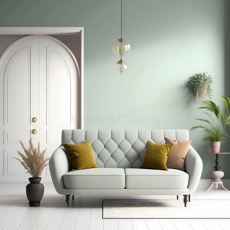 Empty Wall in Modern Minimalistic Living Room Stock Illustration