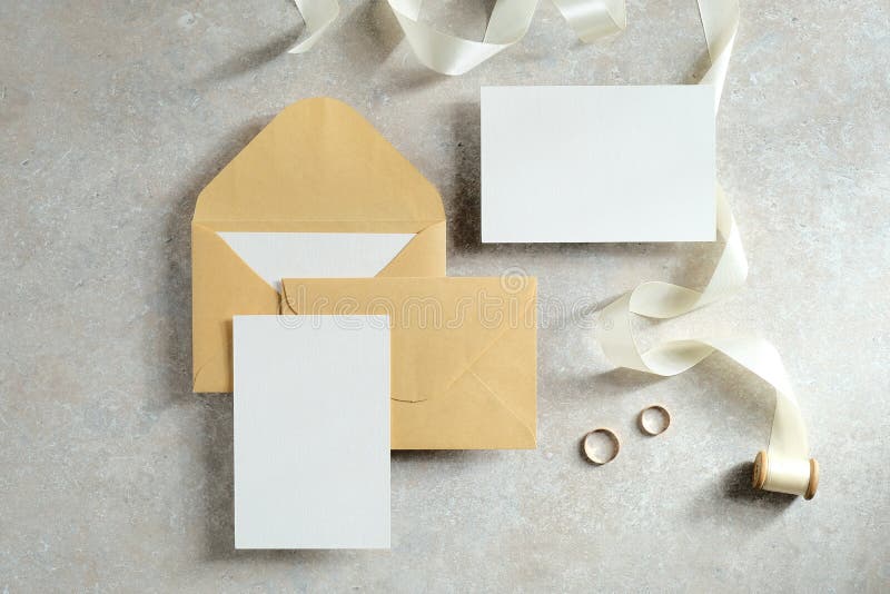 Wedding Invitations Templates. Blank Cards and Kraft Paper Envelopes on