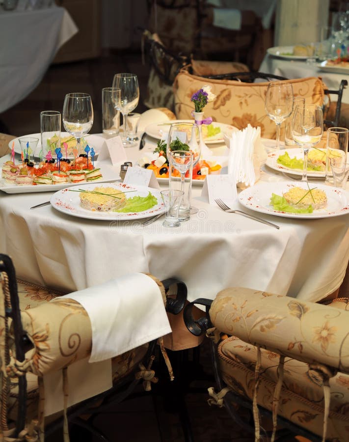 Empty wedding table in fine restaurant