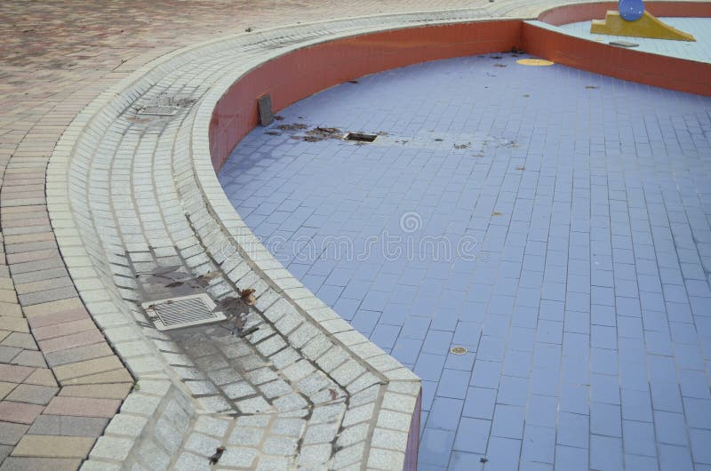 Empty Wet Swimming Pool with Leafs