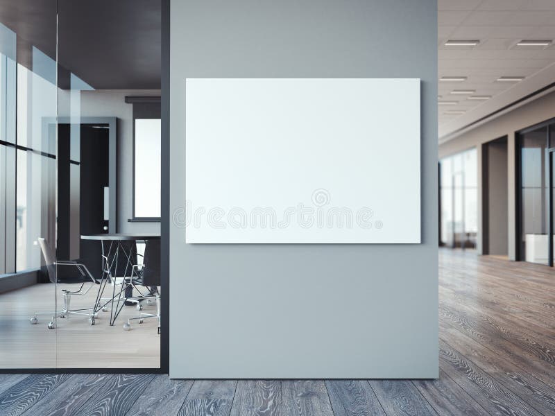 Empty white canvas on the office gray wall. 3d rendering vector illustration Empty white canvas on the office gray wall. 3d rendering vector illustration