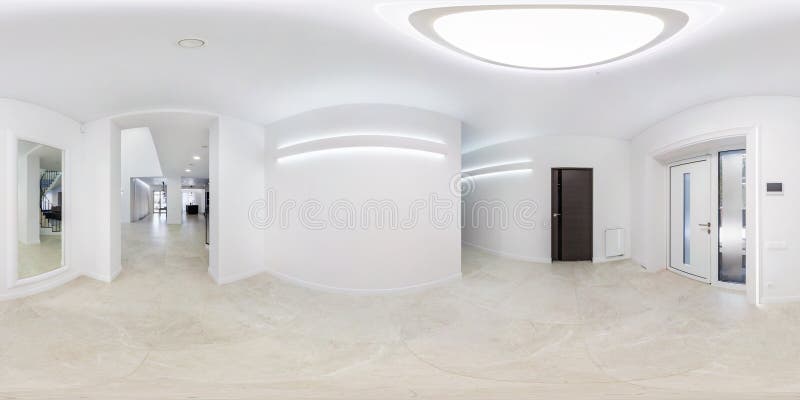 Empty white entrance hall room without furniture. full seamless spherical hdri panorama 360 degrees in interior room in modern apartments in equirectangular projection