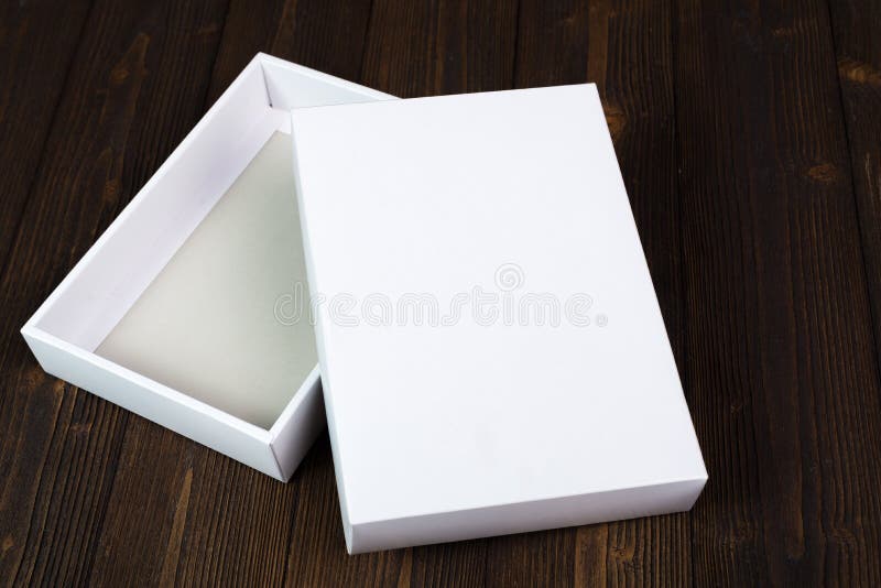 Download Empty White Gift Box Or Tray For Mock Up On Dark Wooden ...