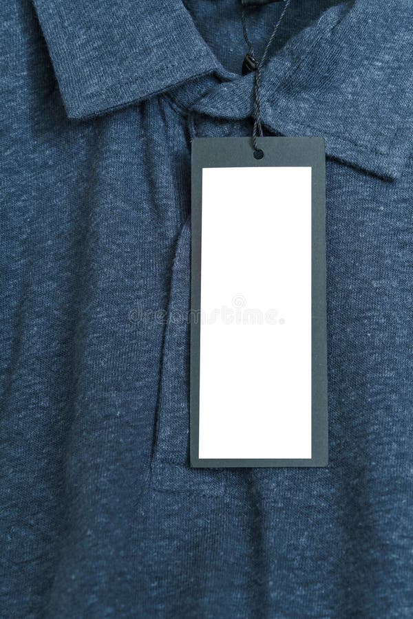 Empty white label mockup on a blue collared shirt stock image