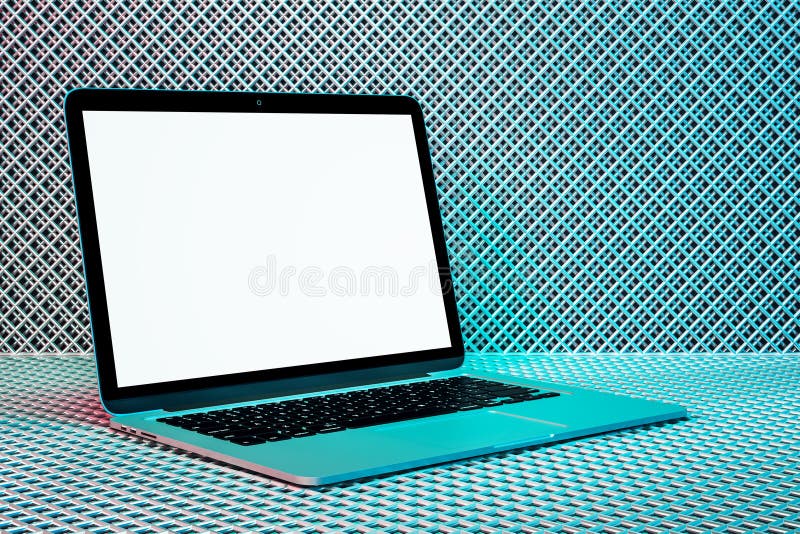 Empty white laptop screen on gradient background. Mock up, 3D Rendering