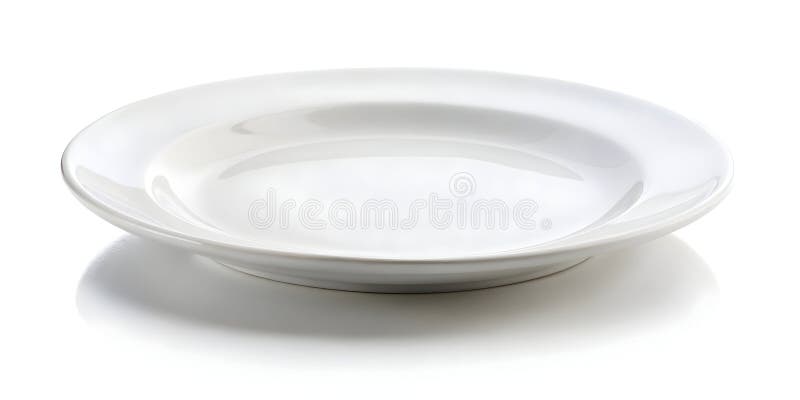 An empty white plate isolated on a white background, perfect for food, dining, or tableware projects. Cleanplate illustrations