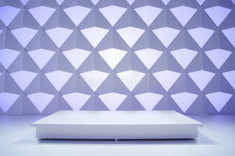 Empty white podium with illuminated geometric patterned background vector illustration