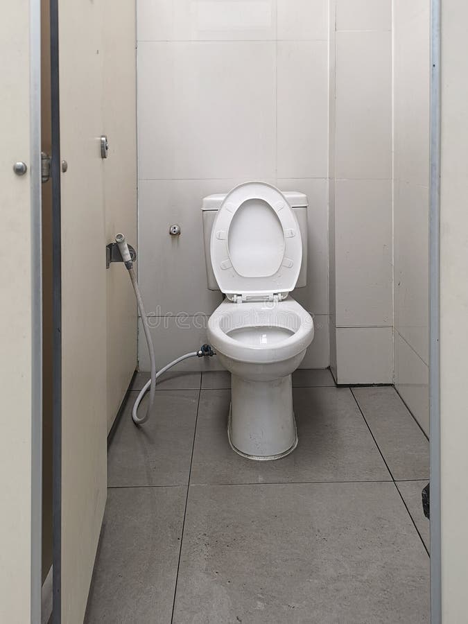 Empty white public bathroom concept royalty free stock photo