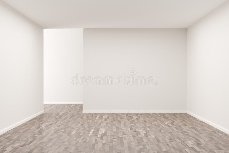 Empty White Room with Blank Walls and Brown Hardwood Floor ...