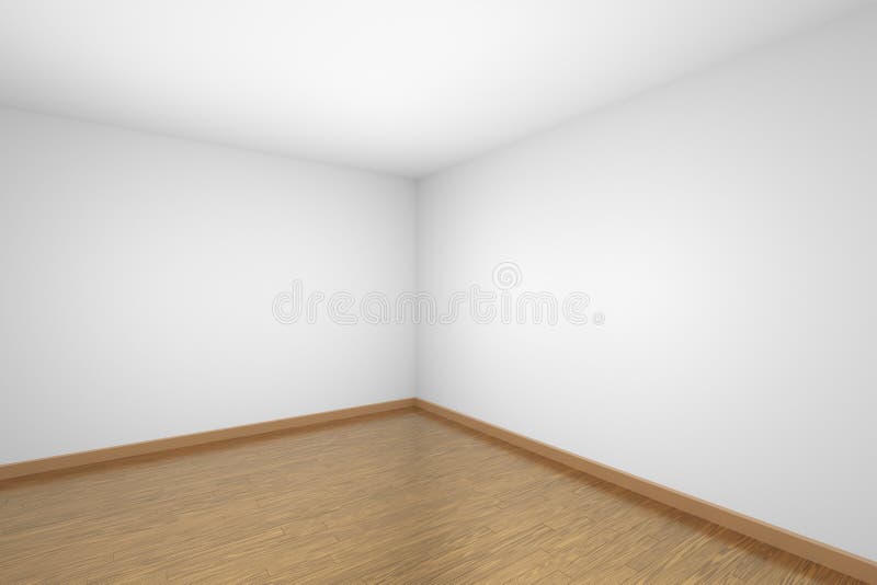 Empty White Room Corner with Brown Wooden Parquet Floor Stock ...