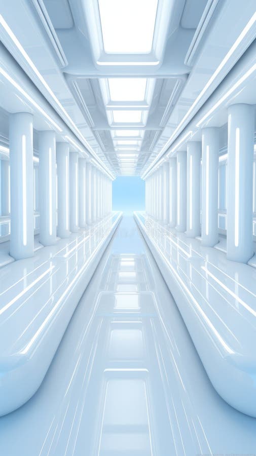 Empty white room with glowing lines. image of futuristic space vector illustration