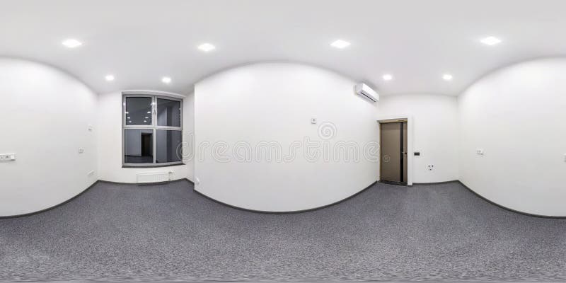 Empty white room without furniture. full spherical hdri panorama 360 degrees in interior room in modern apartments,  office or clinic in equirectangular projection