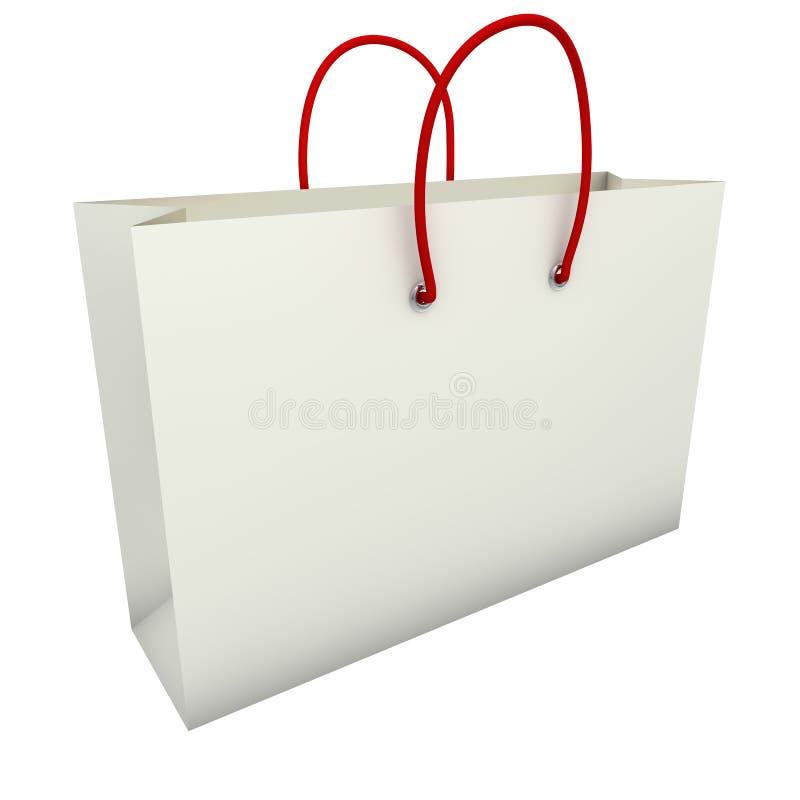 Empty white shopping bag with red handles