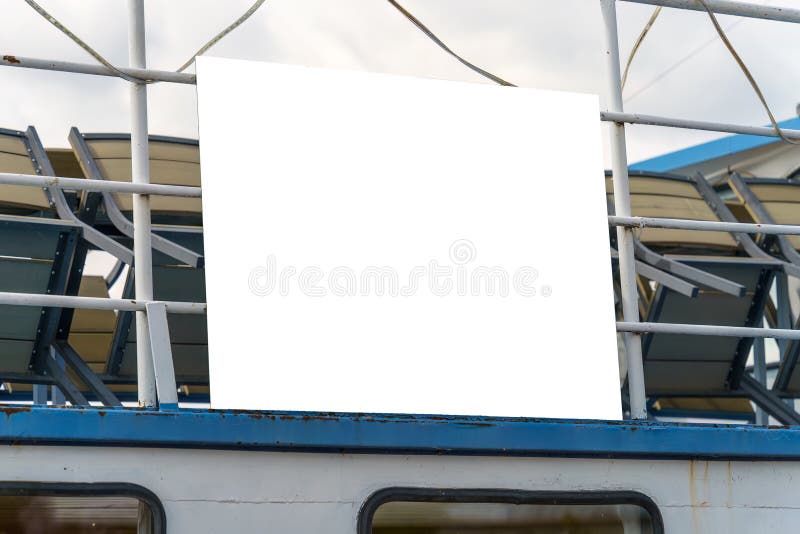 Empty white sign on small cruise ship stock photos