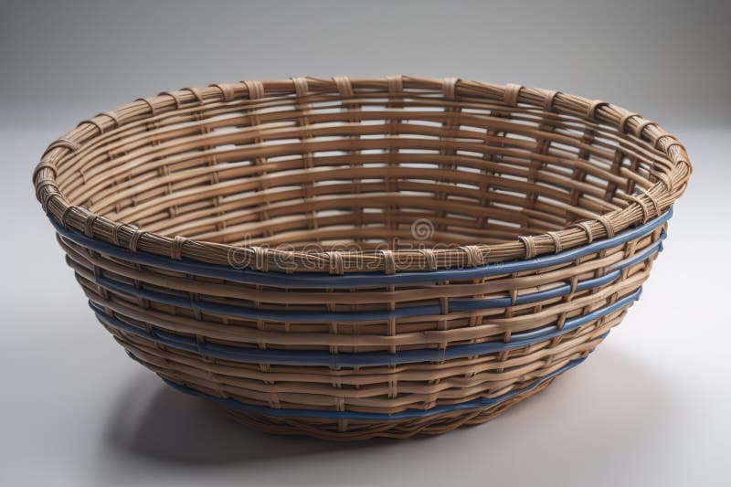 Empty wicker basket isolated on white background. generative ai stock illustration
