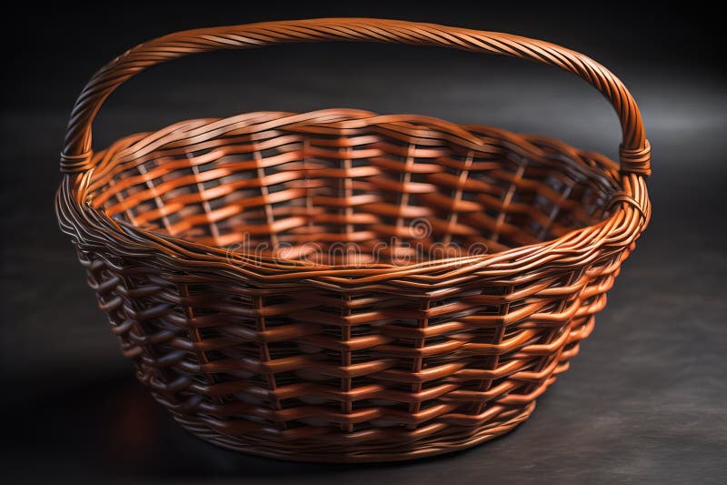 Empty wicker basket on a solid color background. ai generative royalty free illustration