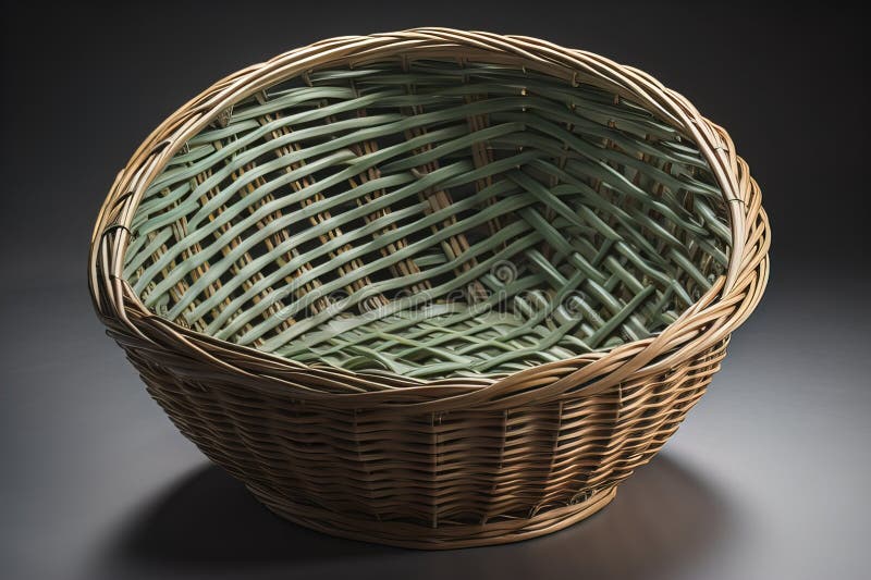 Empty wicker basket on a solid color background. ai generative stock illustration