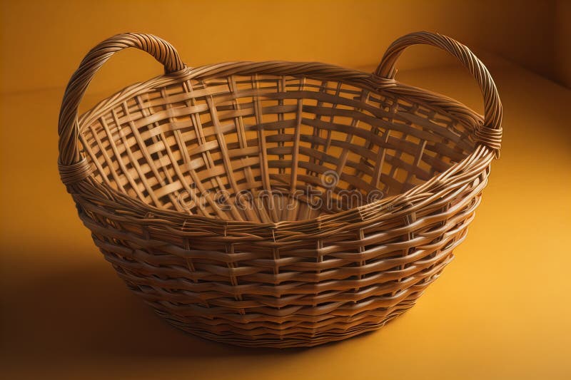 Empty wicker basket on a solid color background. ai generative royalty free illustration