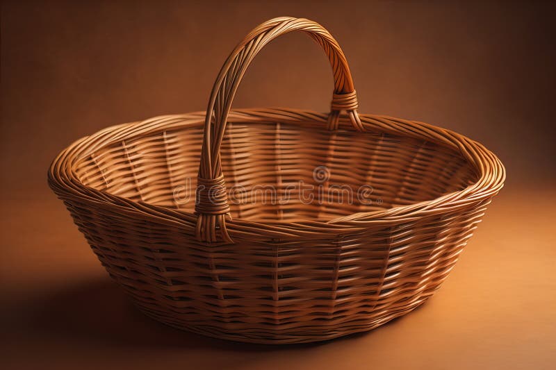 Empty wicker basket on a solid color background. ai generative royalty free illustration