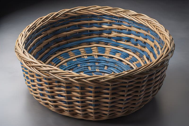 Empty wicker basket on a solid color background. ai generative stock illustration