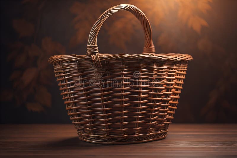 Empty wicker basket on a solid color background. ai generative stock illustration