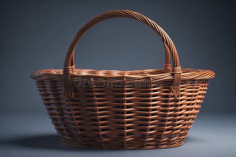 Empty wicker basket on a solid color background. ai generative vector illustration