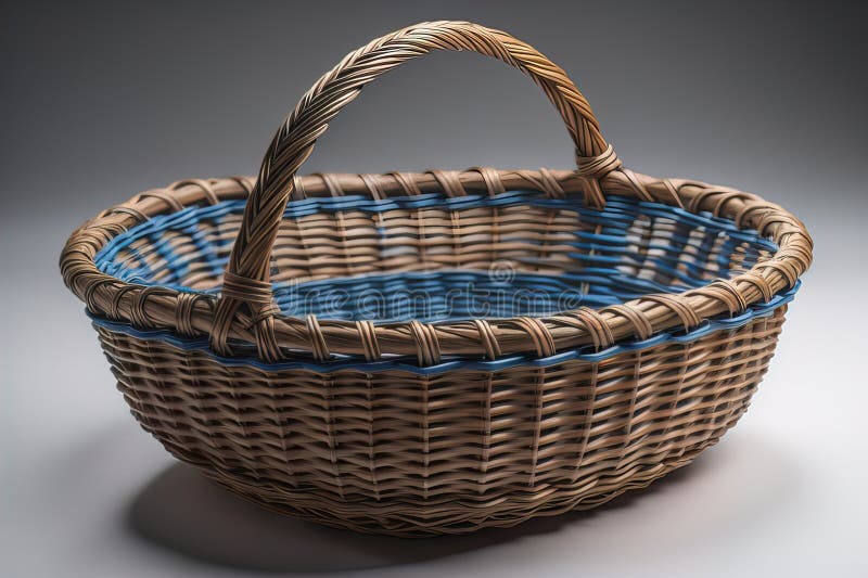 Empty wicker basket on a solid color background. ai generative stock illustration