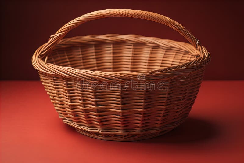 Empty wicker basket on a solid color background. ai generative vector illustration