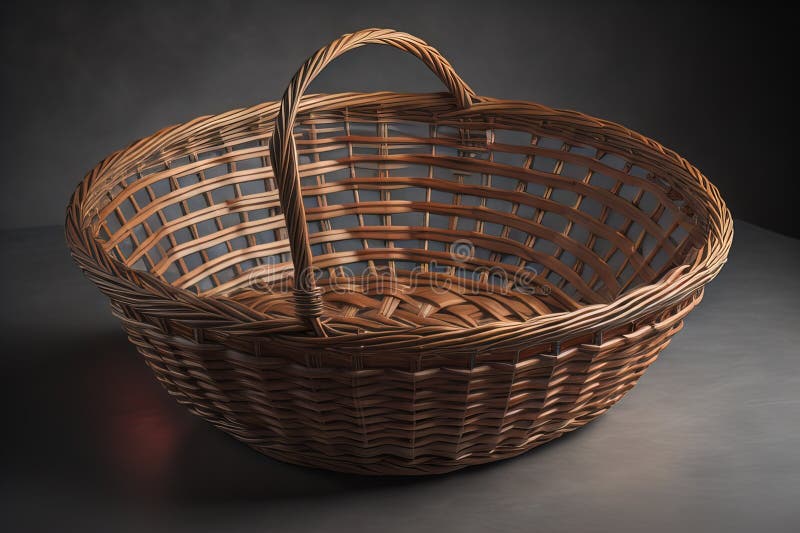 Empty wicker basket on a solid color background. ai generative royalty free illustration