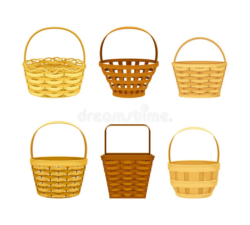 Empty Wicker Baskets Set. Traditional Picnic Willow Basket Cartoon Vector Illustration Stock Illustration - Illustration of craft, brown: 254255867 Empty Wicker Baskets Set. Traditional Picnic Willow Basket Cartoon Vector Illustration Stock Illustration - Illustration of craft, brown: 254255867